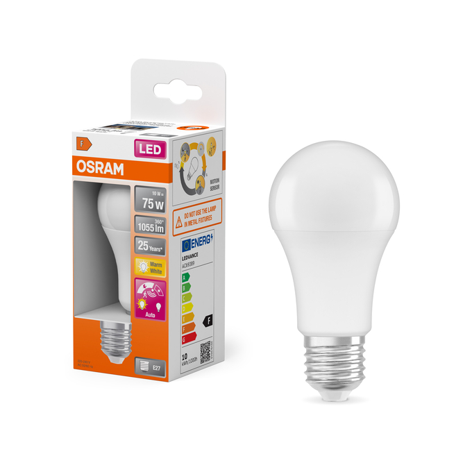 OSRAM CLA75 LED 10W 827 E27 Lamp Frosted Warm White for Classic Bulb Replacement, Energy Saving and Long-Lasting LED Technology
